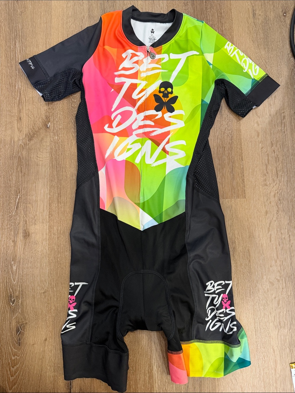 Betty Designs Neon Green Red Black Geometric Bike Cycling Kit Suit | XL